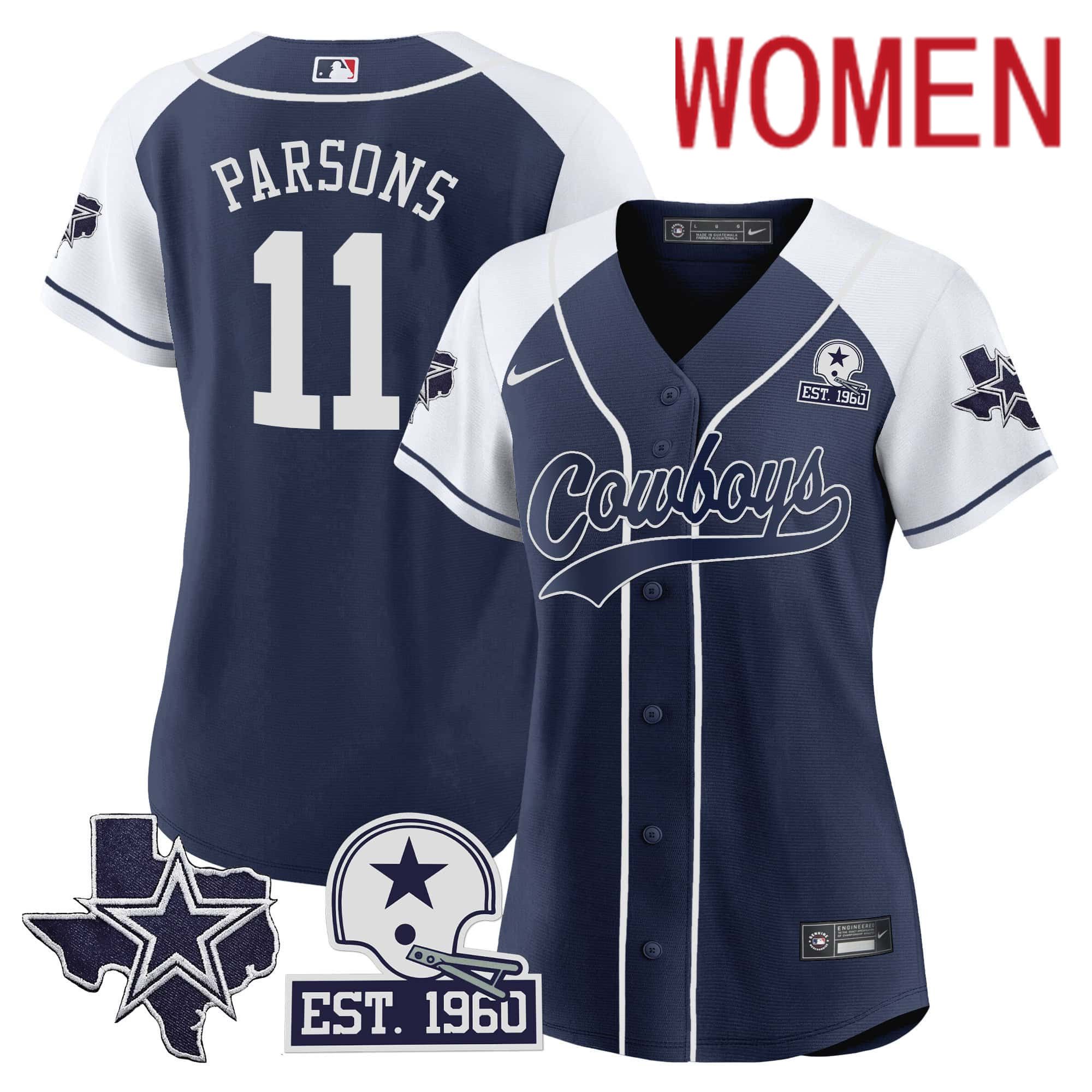 Women Dallas Cowboys #11 Parsons Dark blue 2024 Nike Patch Baseball NFL Jersey style 1